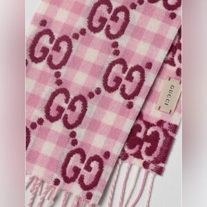 SOLD ❌❌ GUCCI GG Gingham Pink & Burgandy Wool Scarf 240cm Made in Italy